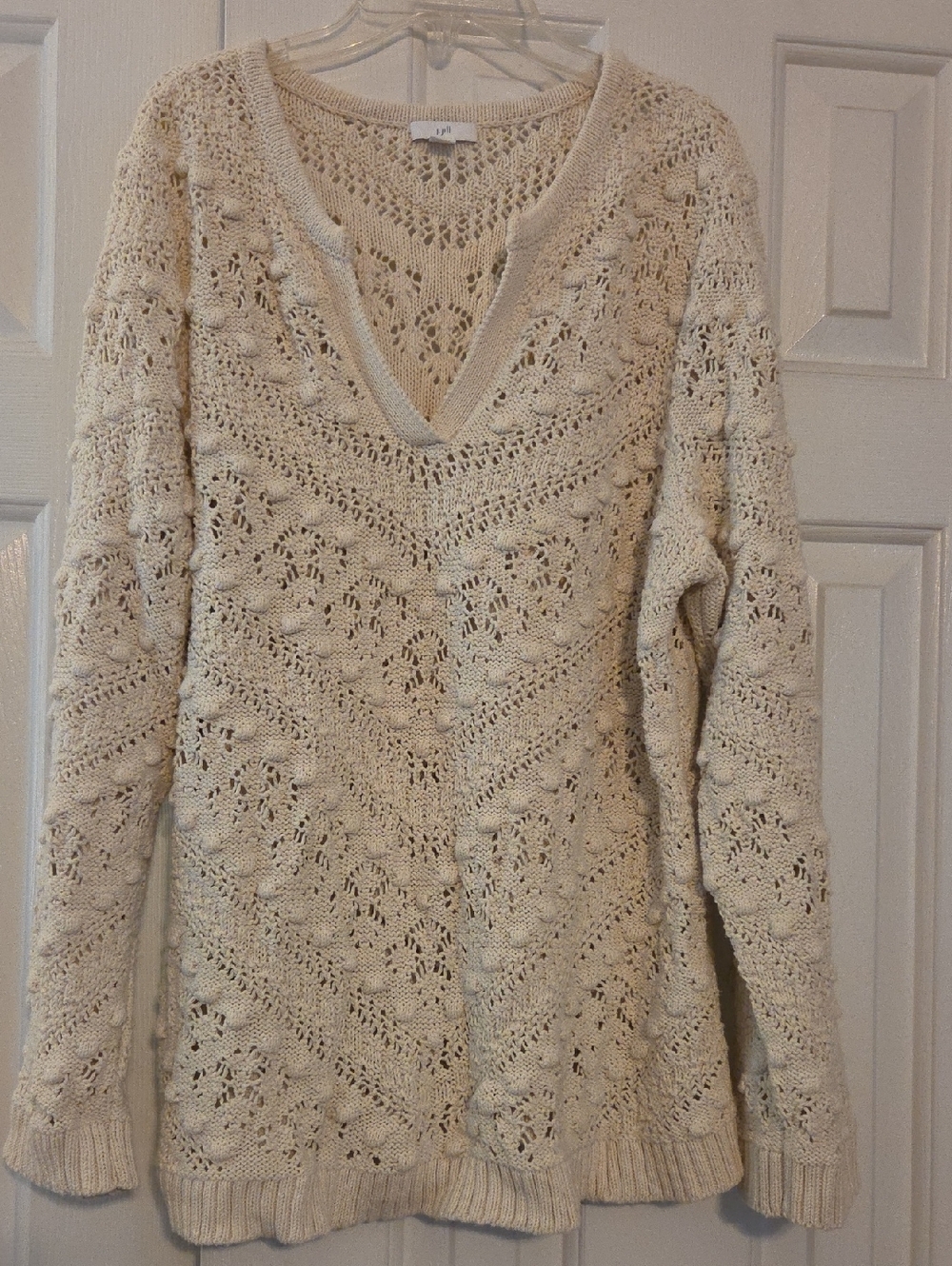 J. Jill Cream Openstitch V-Neck Knit Sweater  - Like New